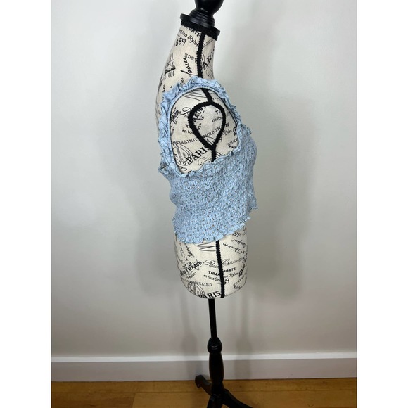 NWOT Mable Light Blue Floral Ruffle hem Wide strap Ruched Crop Top - Picture 6 of 10